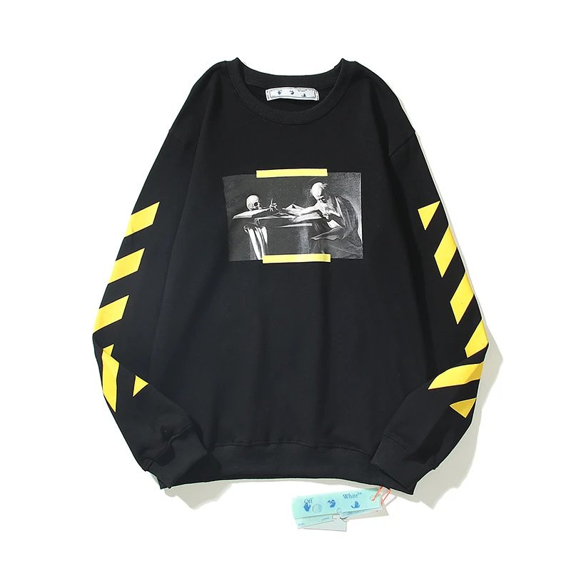 Off-White Caravaggio Yellow Diagonal Crewneck Sweatshirt Black