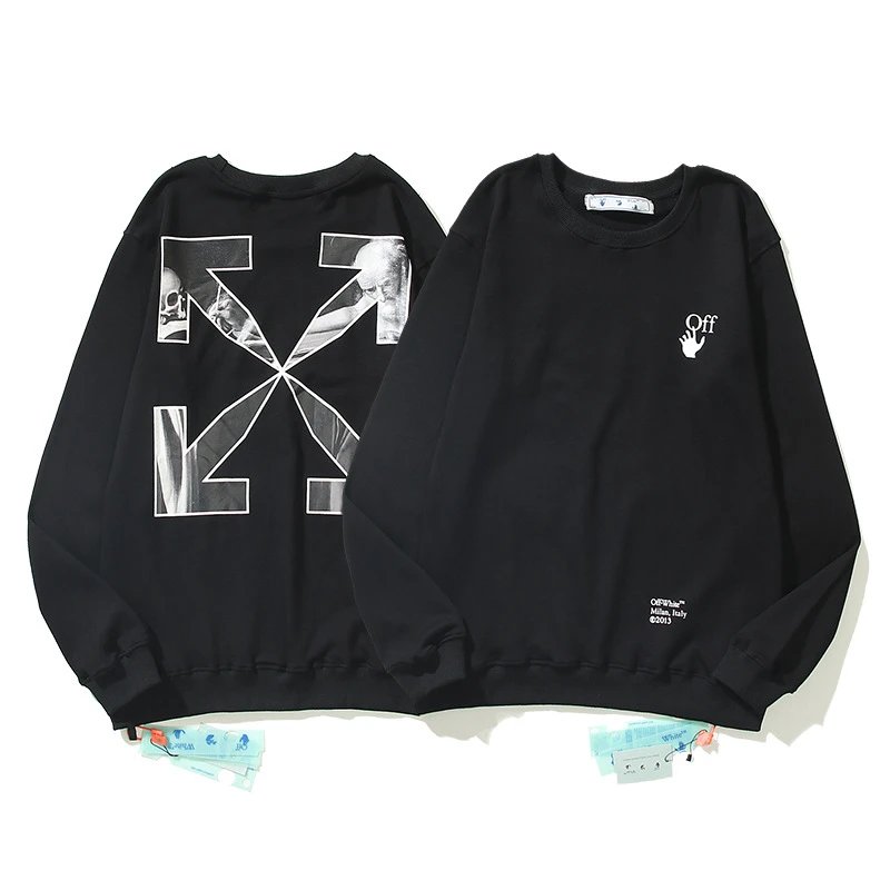 Off-White Diptych Print Black Hoodie with Yellow Industrial Stripes - 12
