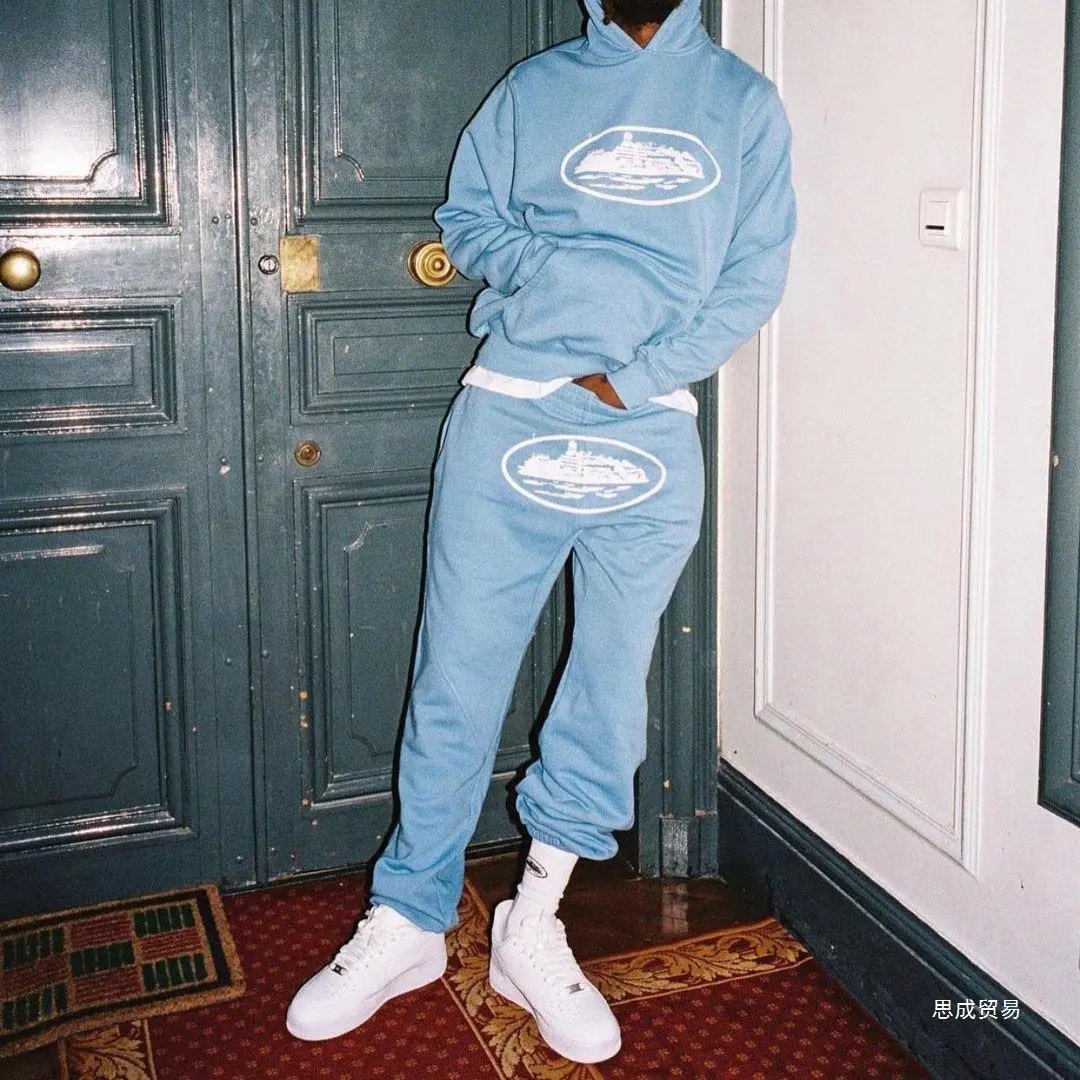 Corteiz Light Blue Script Logo Hoodie and Sweatpants Set - 4
