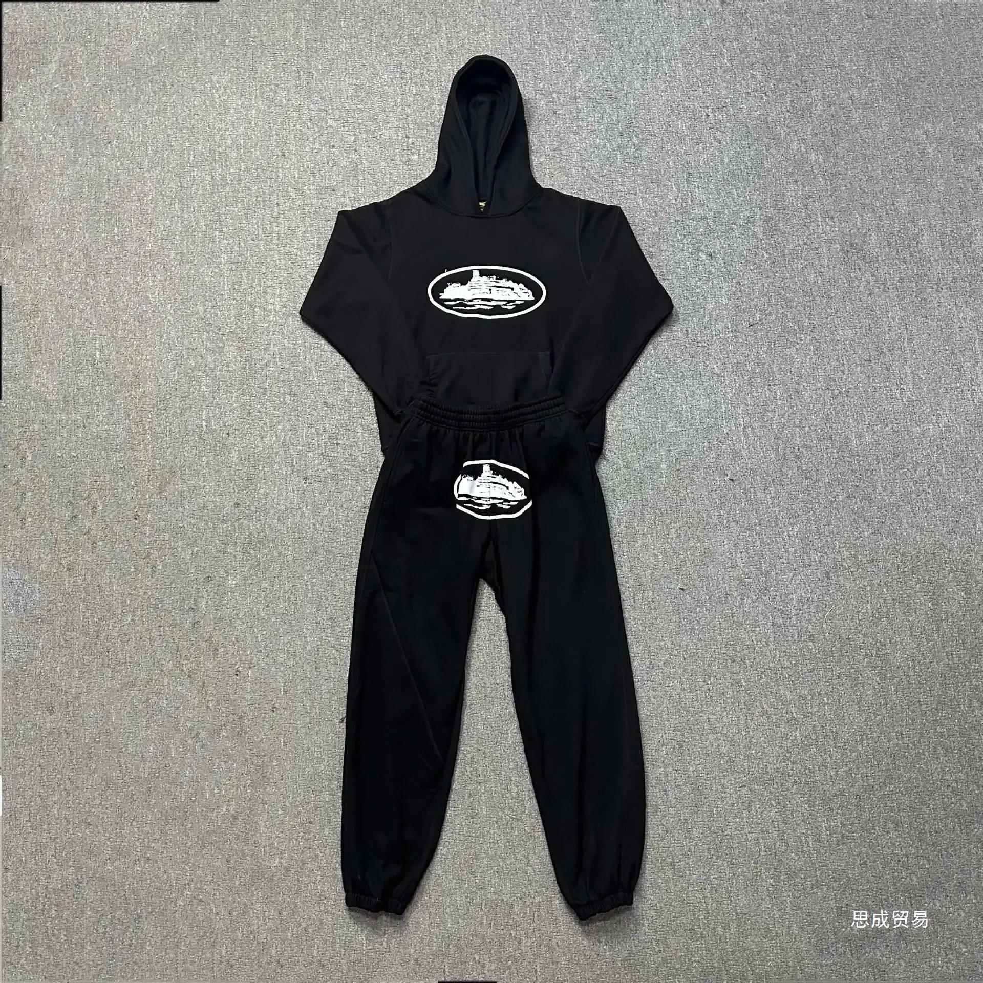 Corteiz Light Blue Script Logo Hoodie and Sweatpants Set - 18