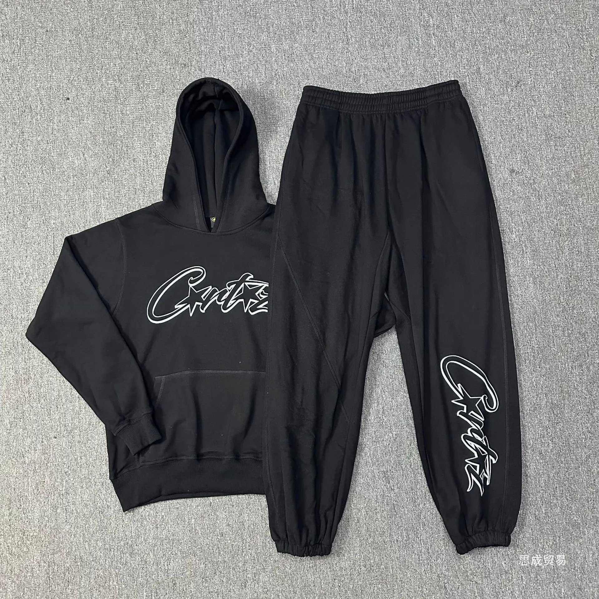 Corteiz Light Blue Script Logo Hoodie and Sweatpants Set - 35