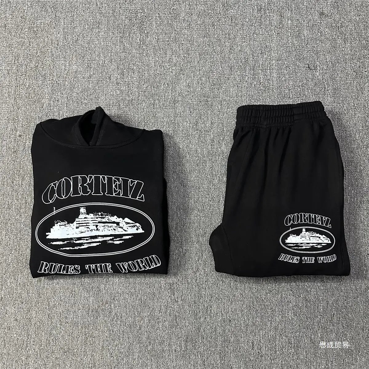 Corteiz Light Blue Script Logo Hoodie and Sweatpants Set - 48