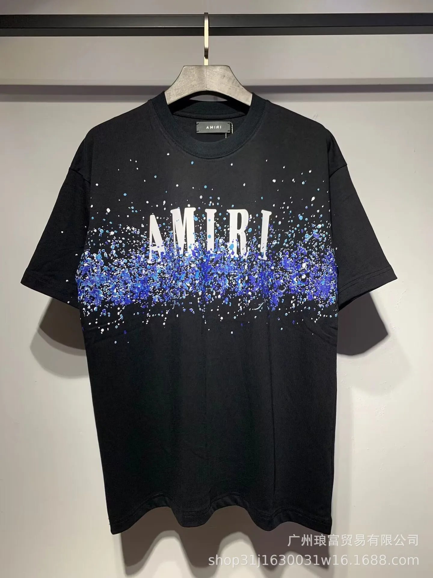 Amiri Paint Splatter Logo Tee Black Blue