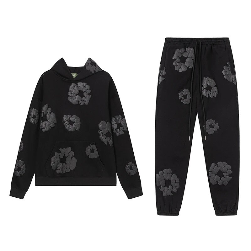 Hoodie set with black grey print