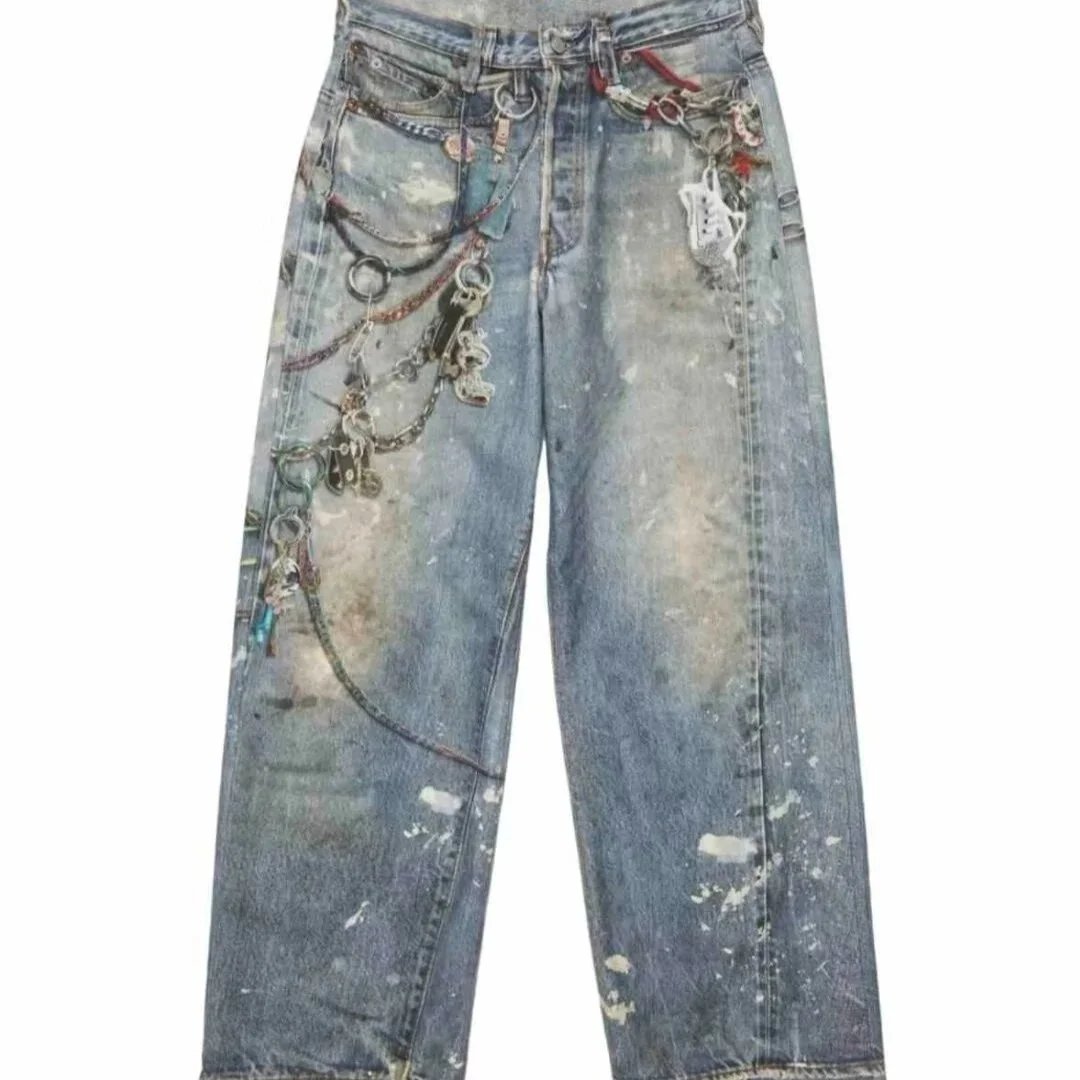 Distressed Jeans With Chains