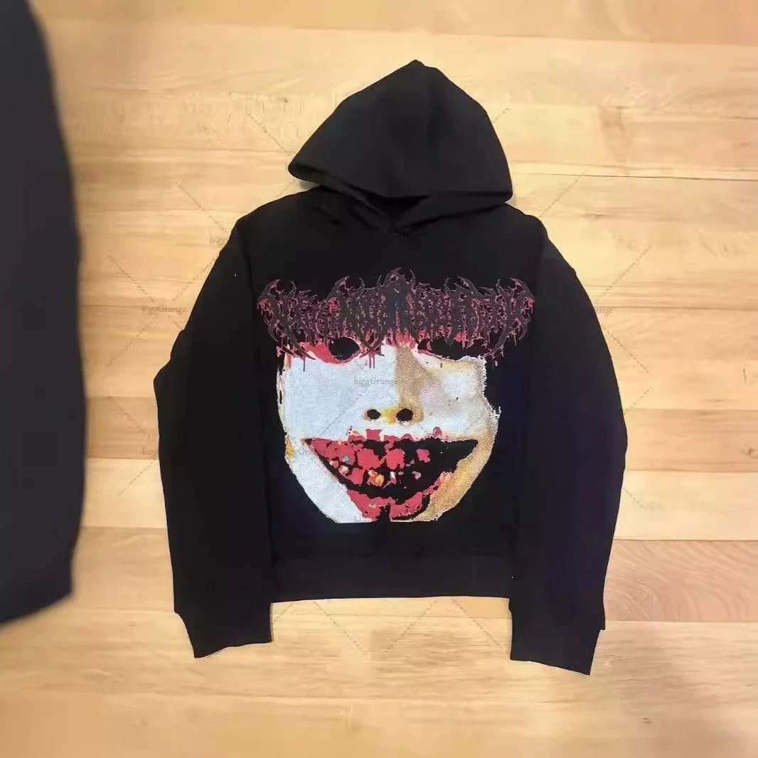 Black Hoodie with Graphic Face Print