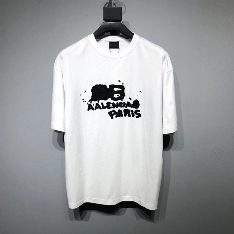 Balenciaga Logo Splatter Print White T-Shirt - 24
