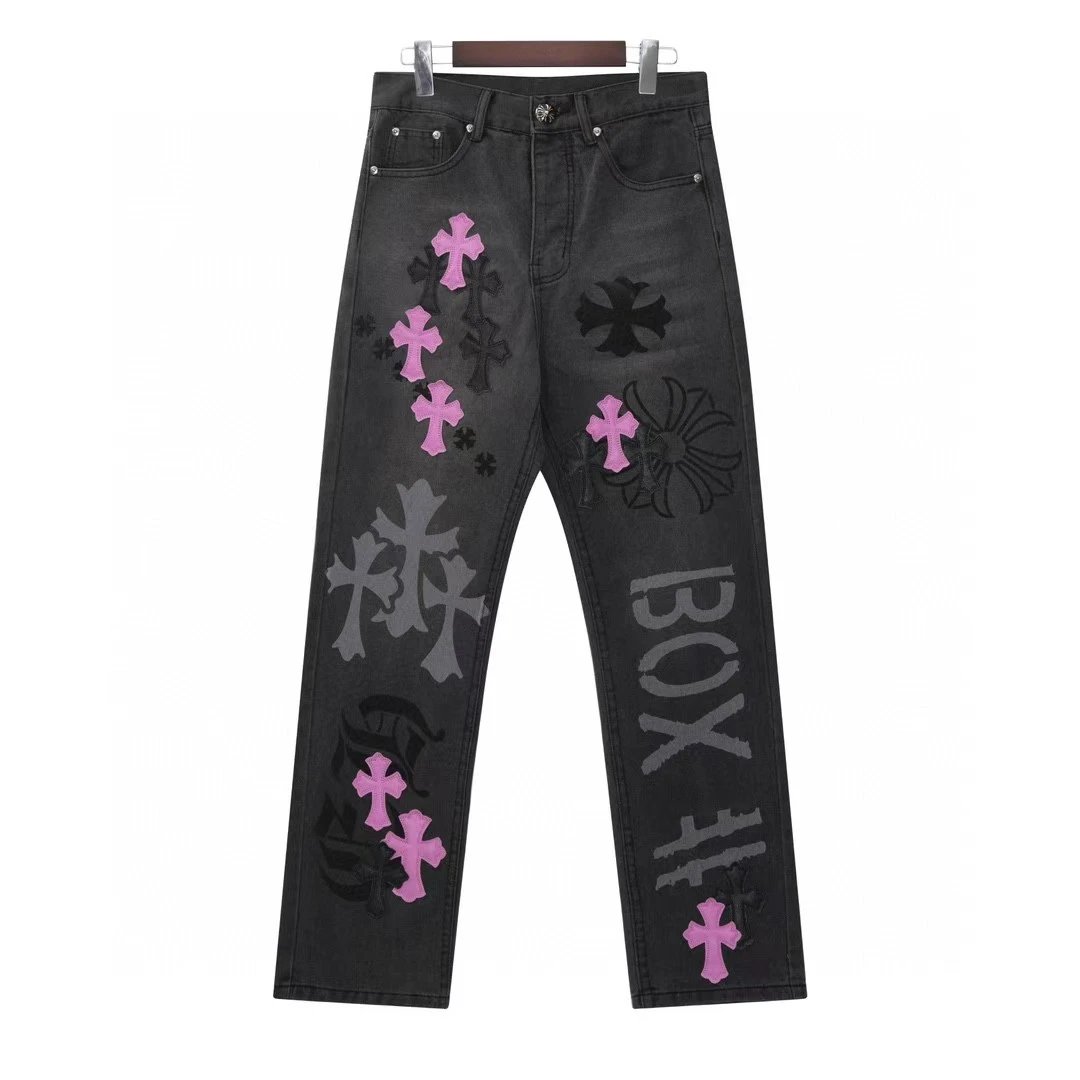 Chrome Hearts All-Over Cross Print Wide-Leg Jeans Black - 10