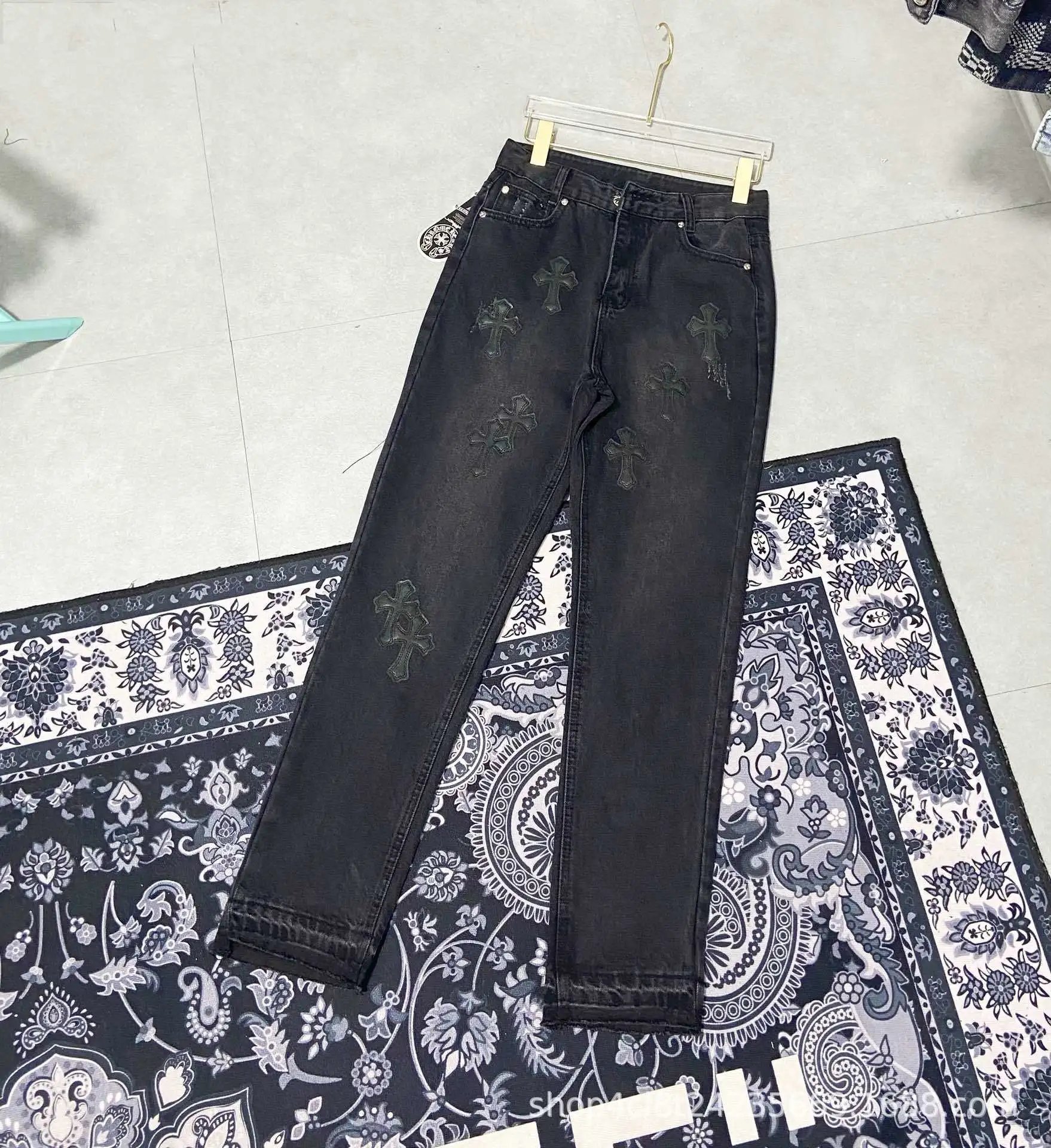 Chrome Hearts All-Over Cross Print Wide-Leg Jeans Black - 38