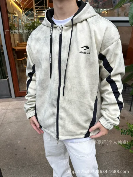 Alenciag Zip-Up Hoodie Jacket in Beige and Black - 9
