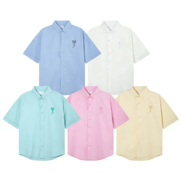 Comme des Garçons Play Short-Sleeve Shirt with Red Heart Embroidery in Light Blue - 11