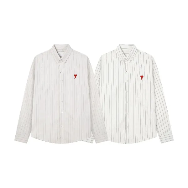 Comme des Garçons Play Short-Sleeve Shirt with Red Heart Embroidery in Light Blue - 7