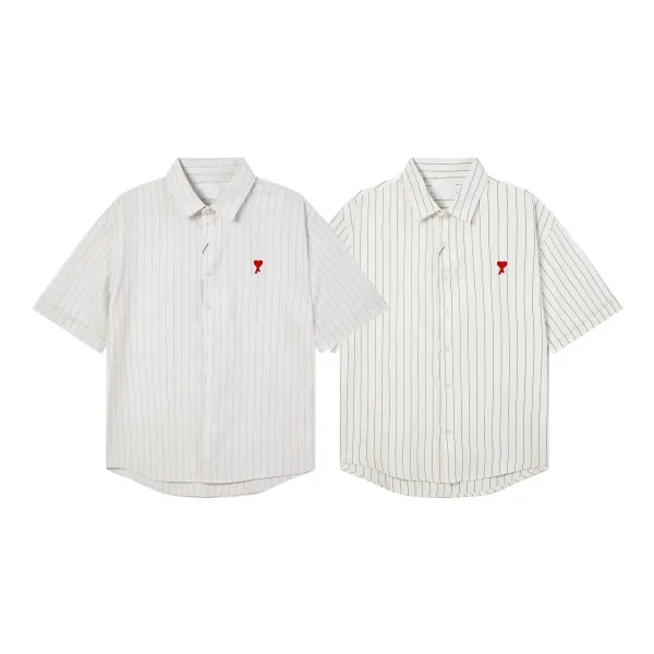 Comme des Garçons Play Short-Sleeve Shirt with Red Heart Embroidery in Light Blue - 9