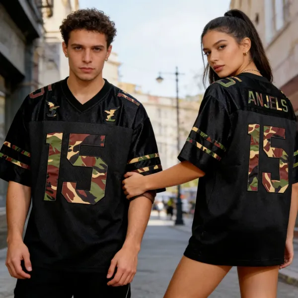 Design ANJELS Camo Number 15 Football Jersey Black Jersey - 1