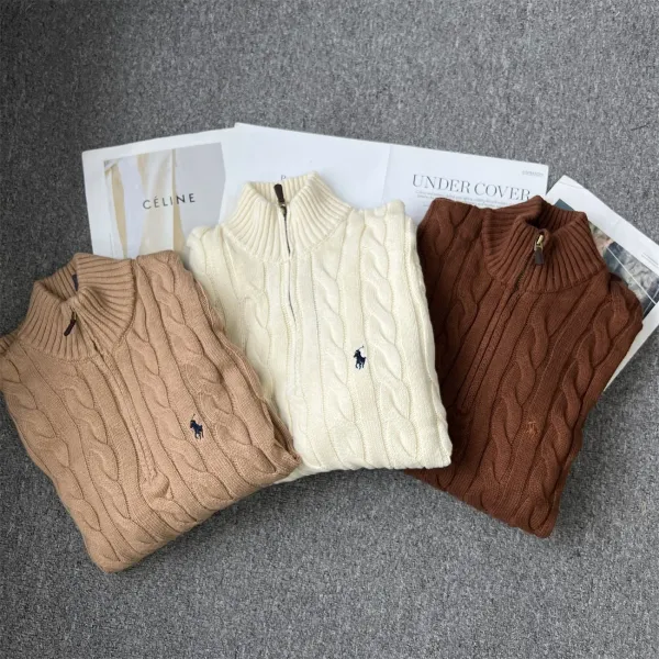 Ralph Lauren Cable Knit Half-Zip Sweater Beige - 3