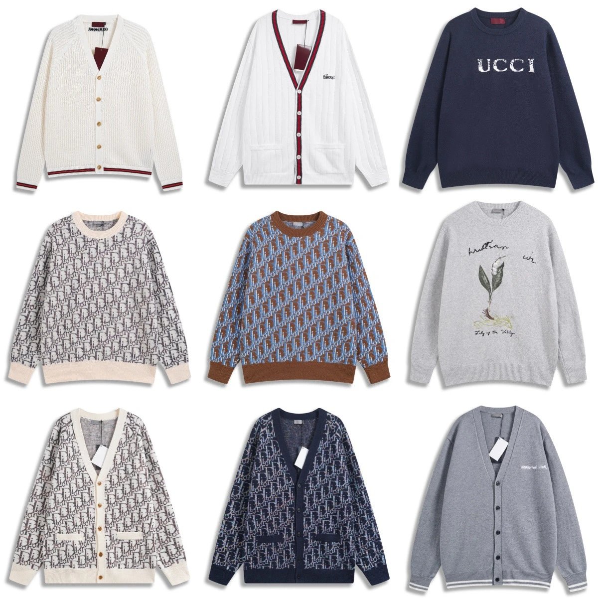High Version Dior Gucci 2025 Fall New Logo Letter Jacquard Casual Loose Knit Long Sleeve Sweater