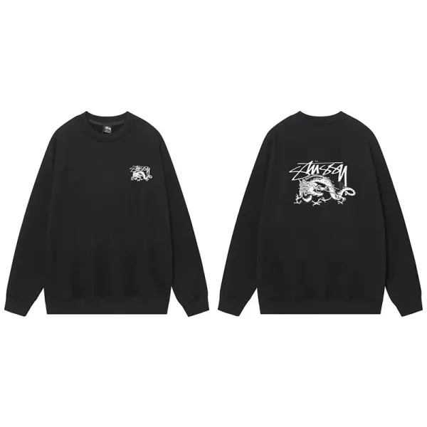Stussy Dragon Graphic Crewneck Sweatshirt Black Hoodie - 1