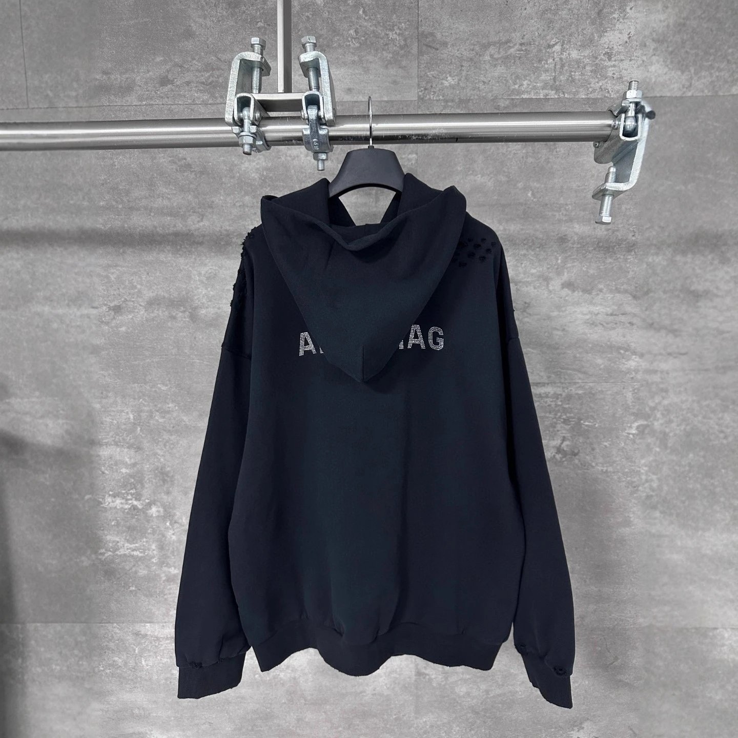 Balenciaga Rhinestone Logo Distressed Hoodie