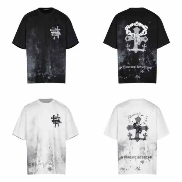 Chrome Hearts Skull Circle Print T-Shirt Black and White - 15