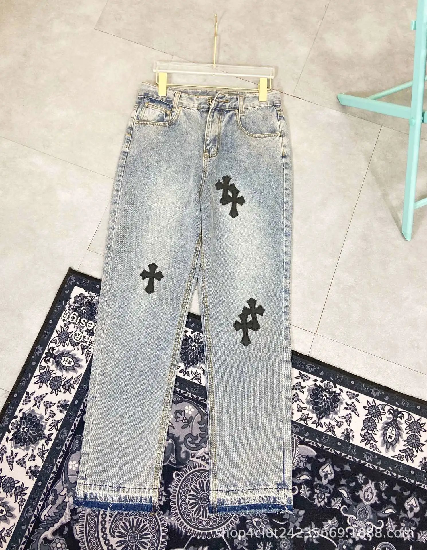 Chrome Hearts All-Over Cross Print Wide-Leg Jeans Black - 40