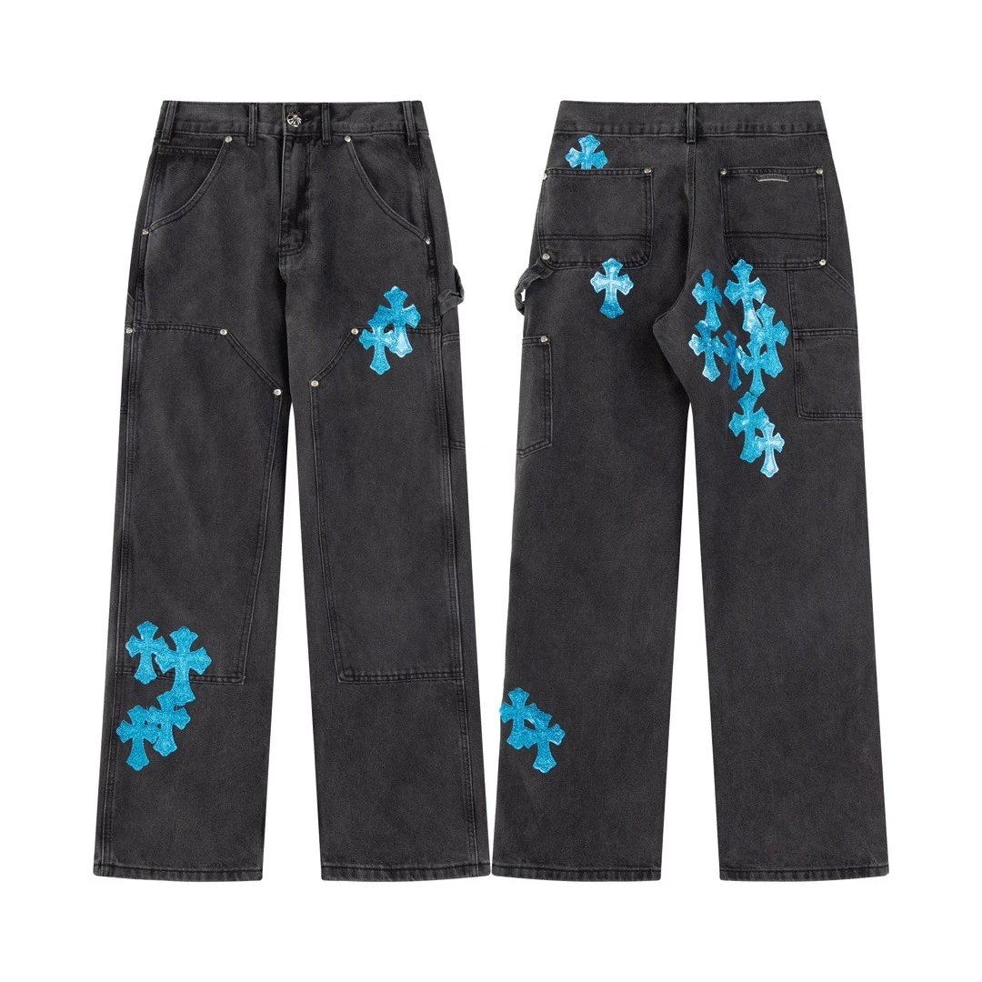 Chrome Hearts All-Over Cross Print Wide-Leg Jeans Black - 51