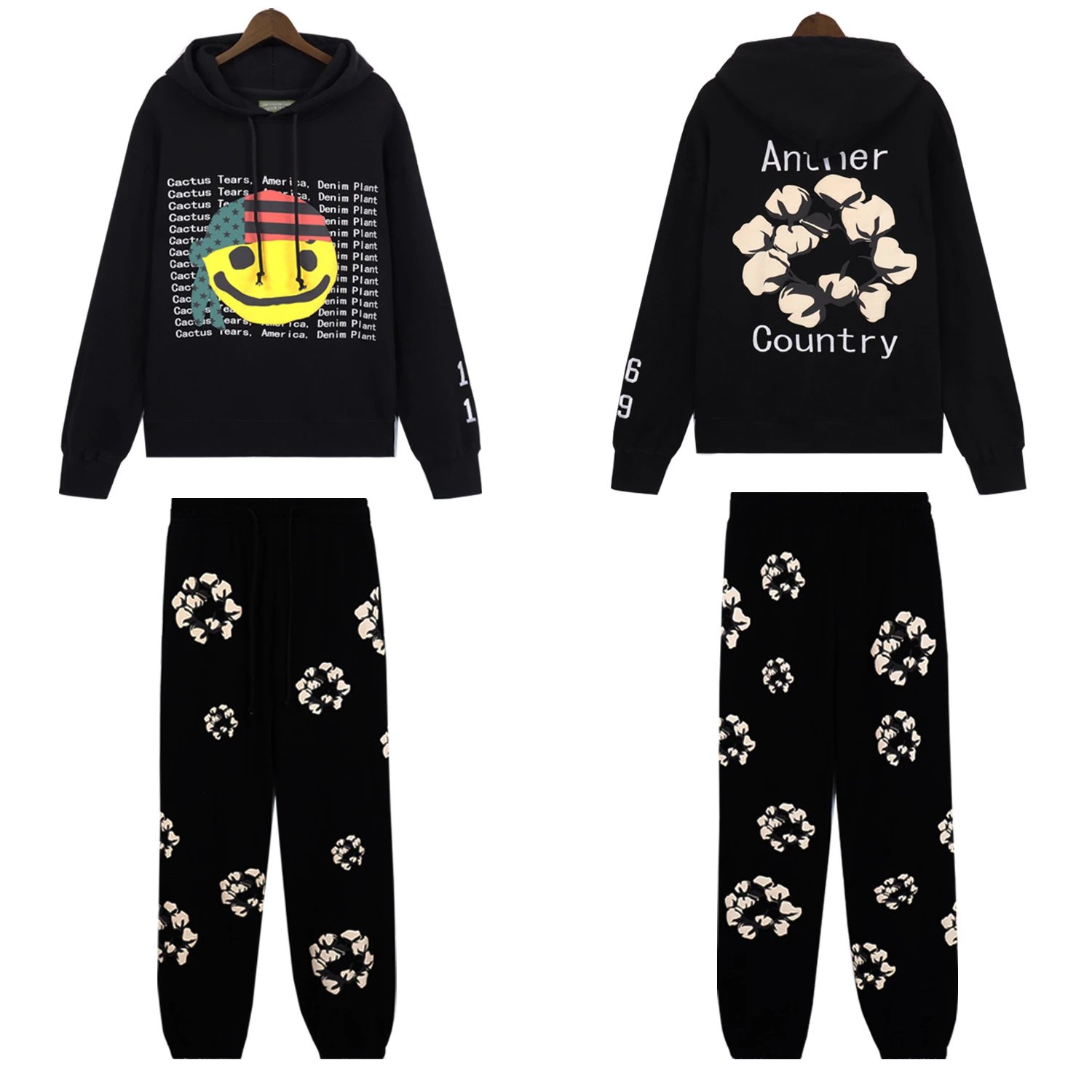 Design Floral Print Black Sweatpants - 46