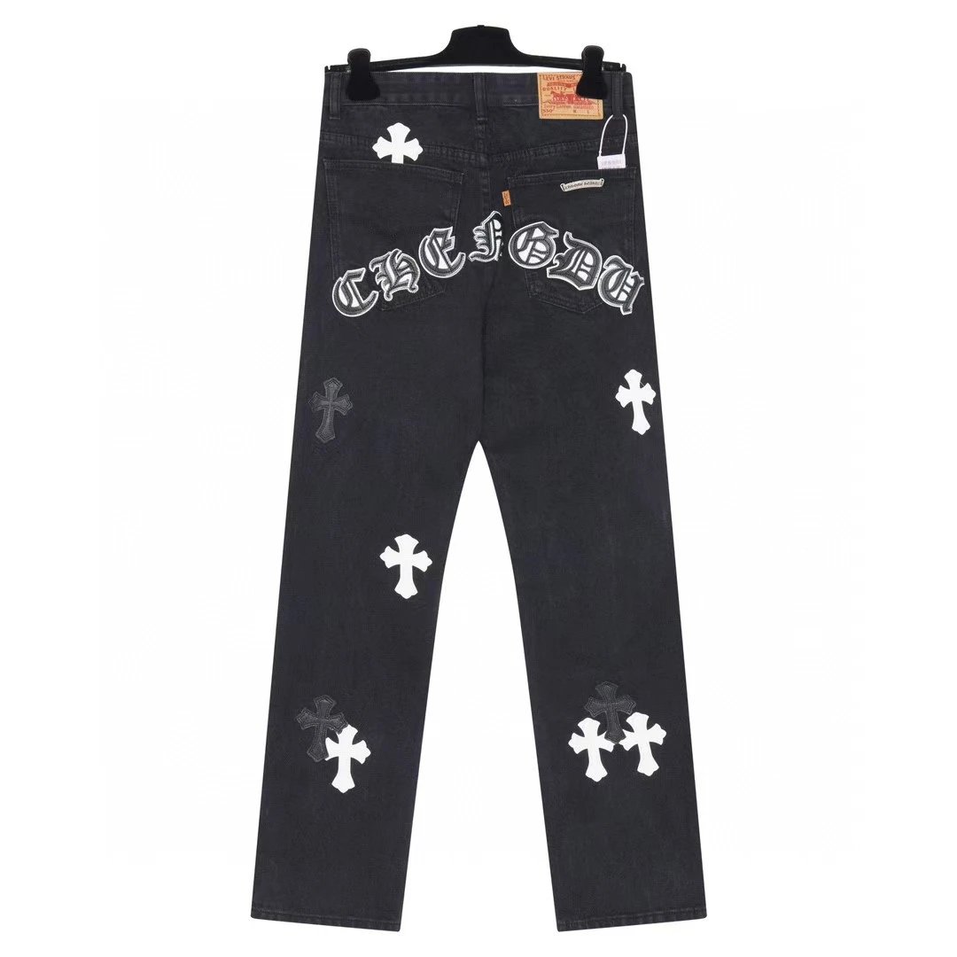 Chrome Hearts All-Over Cross Print Wide-Leg Jeans Black - 7
