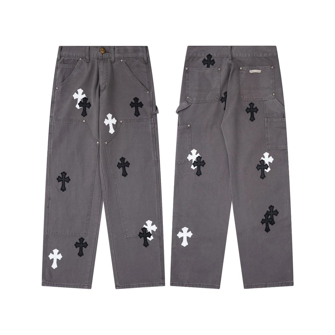Chrome Hearts All-Over Cross Print Wide-Leg Jeans Black - 49