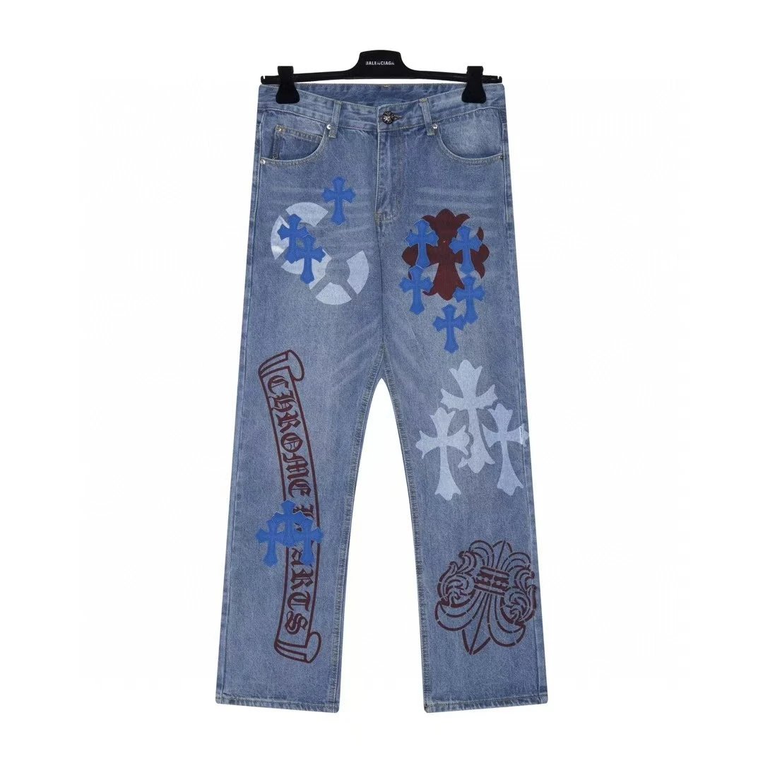 Chrome Hearts All-Over Cross Print Wide-Leg Jeans Black - 9