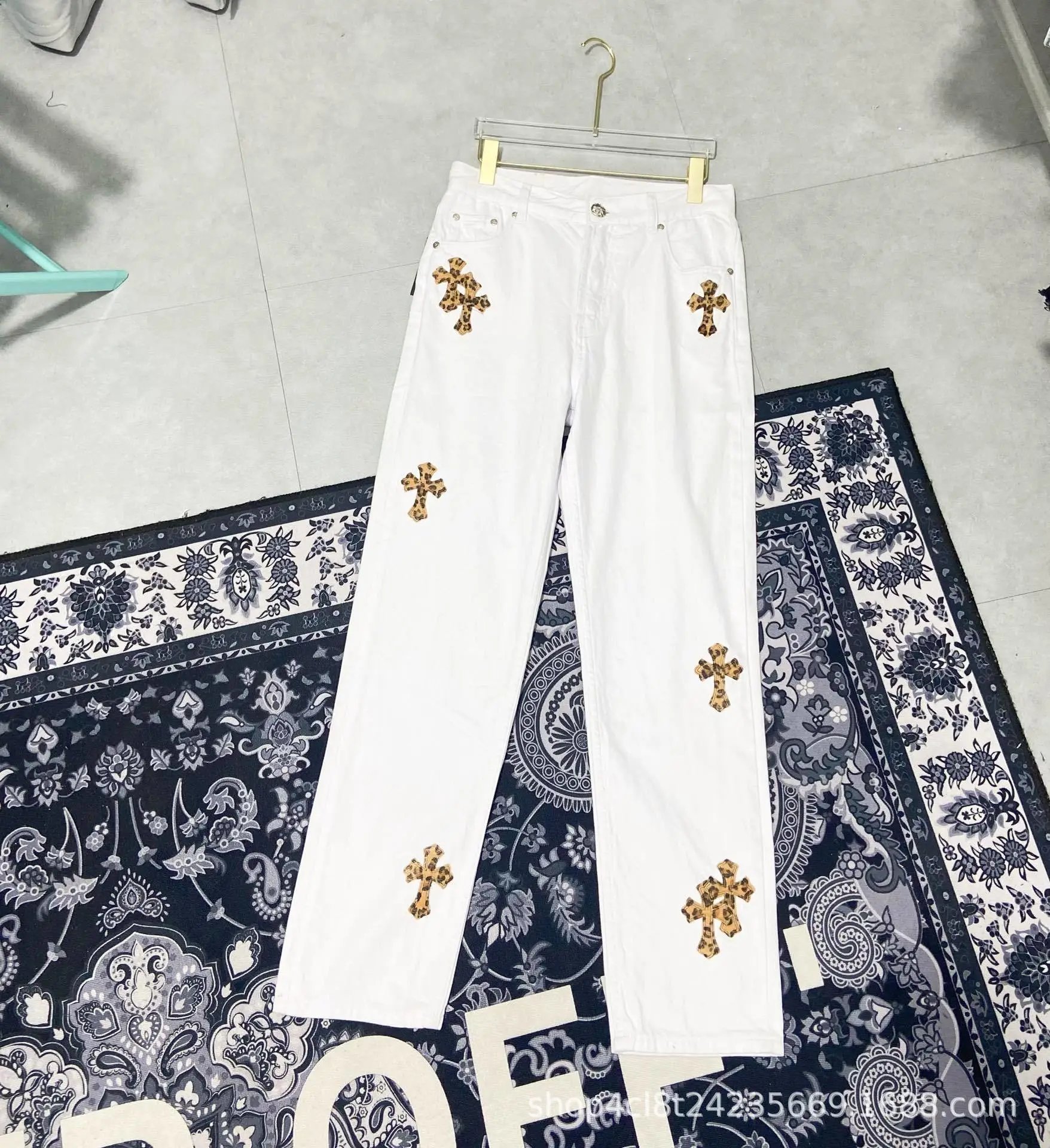 Chrome Hearts All-Over Cross Print Wide-Leg Jeans Black - 44