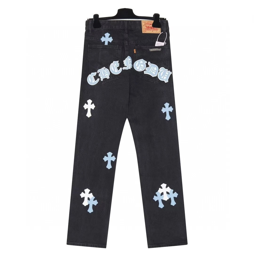 Chrome Hearts All-Over Cross Print Wide-Leg Jeans Black - 6