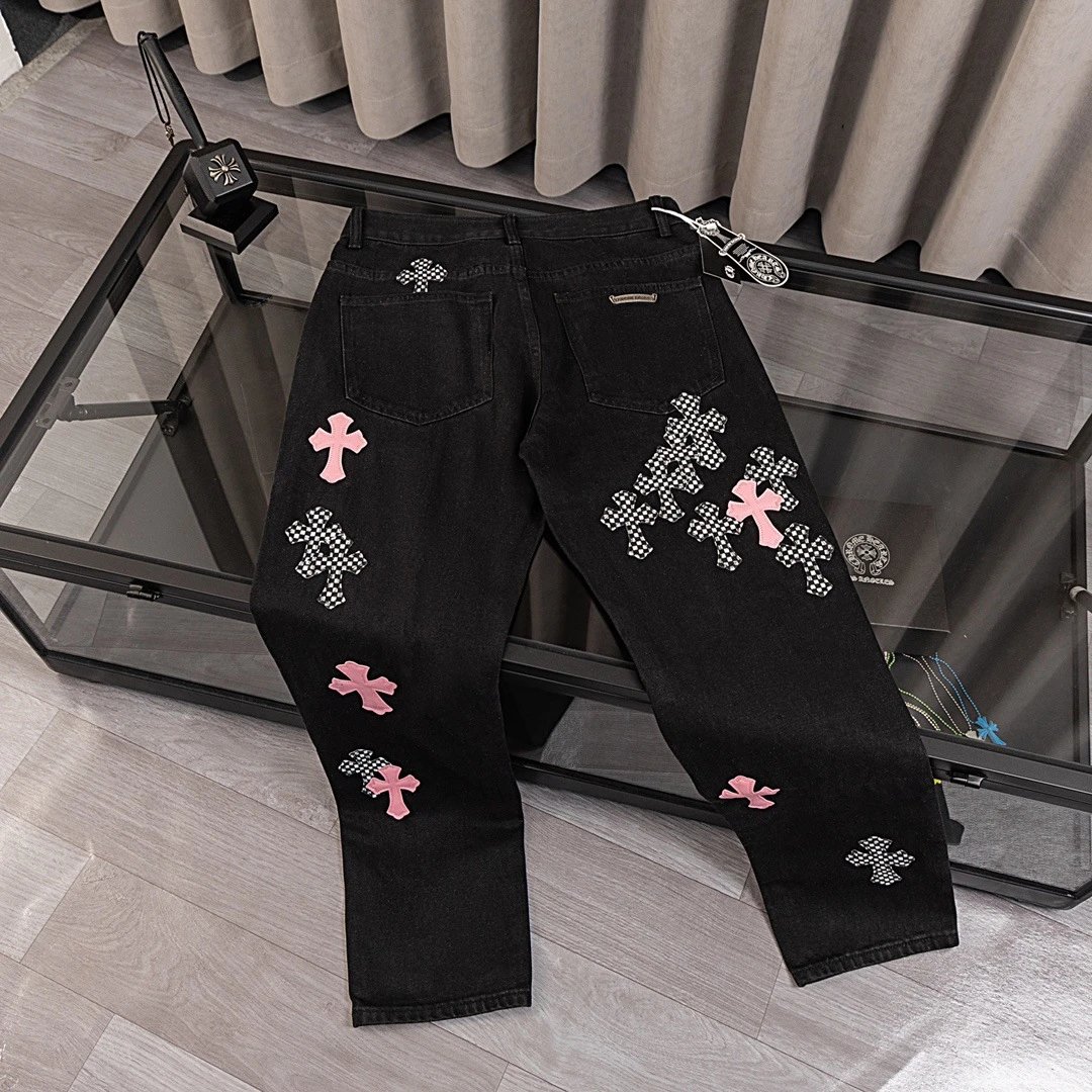Chrome Hearts All-Over Cross Print Wide-Leg Jeans Black - 34