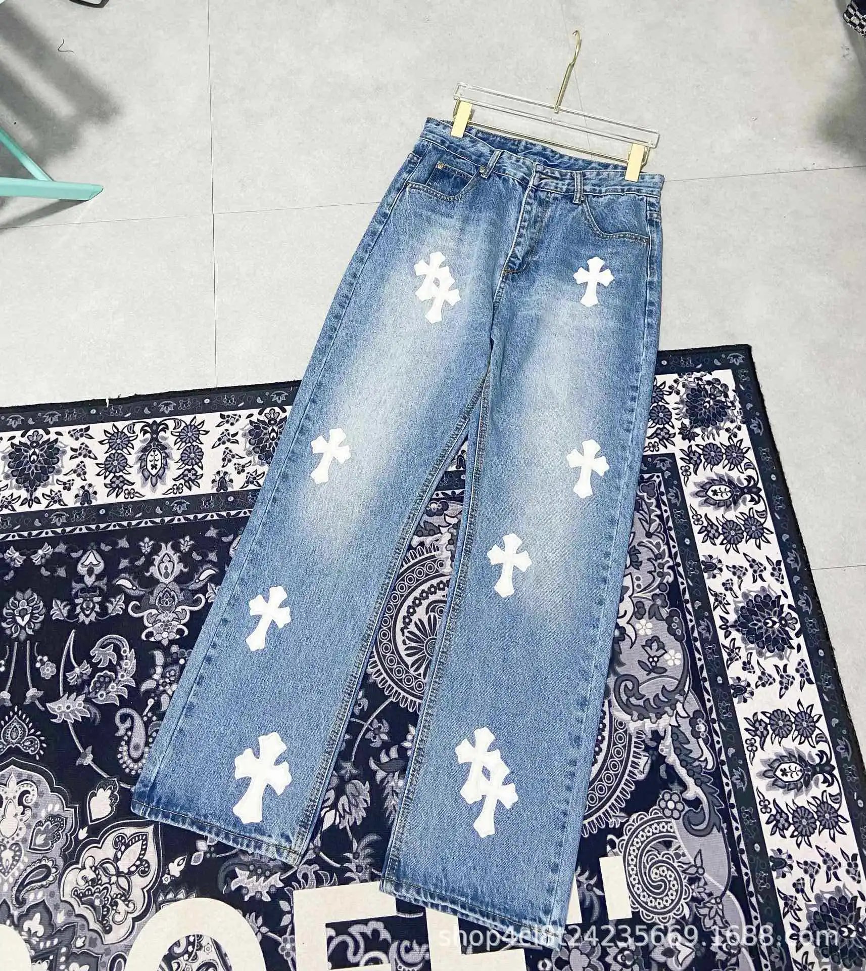 Chrome Hearts All-Over Cross Print Wide-Leg Jeans Black - 42