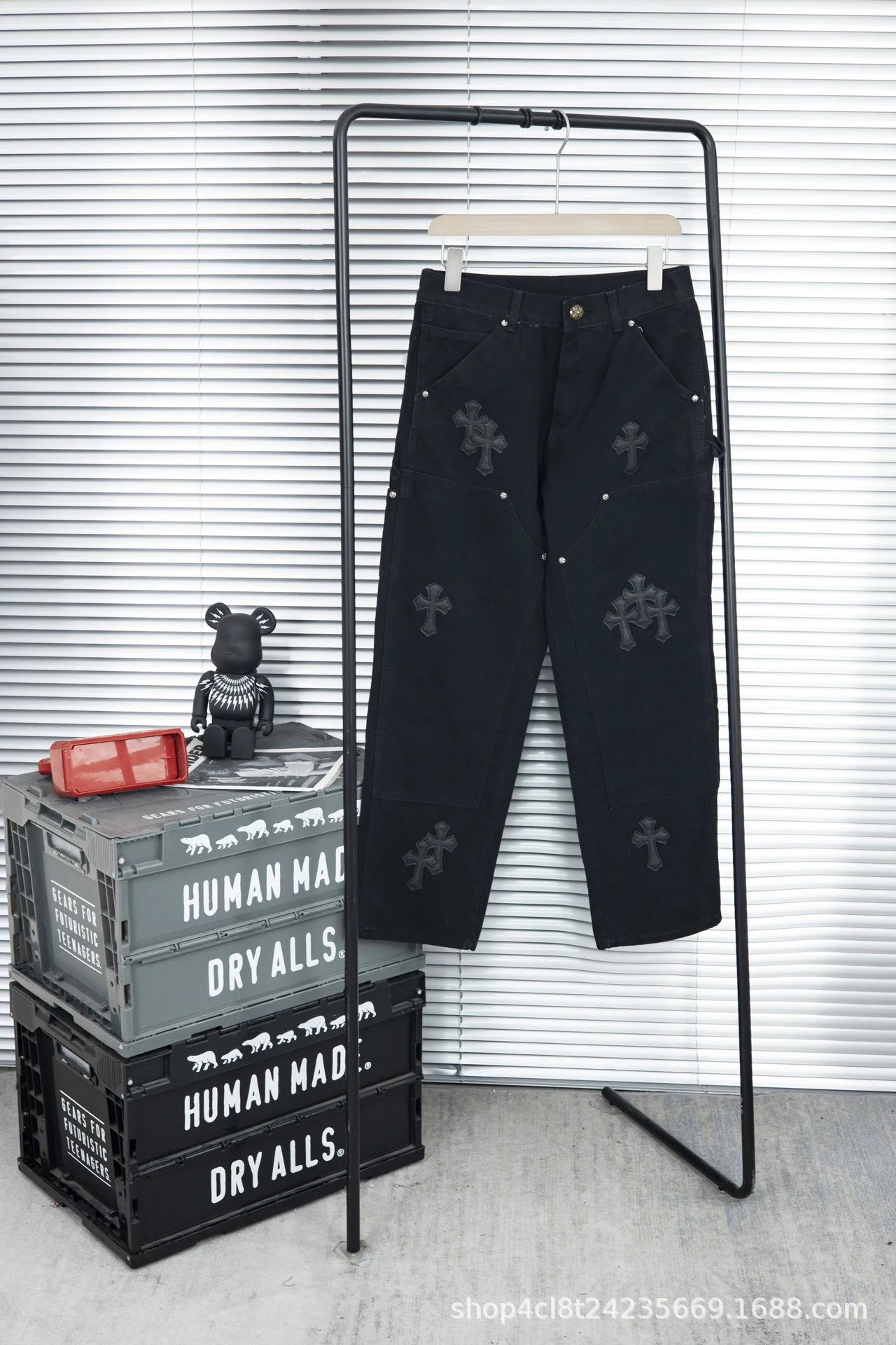 Chrome Hearts All-Over Cross Print Wide-Leg Jeans Black - 50