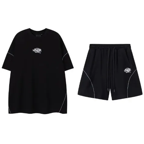 Design Graphic Logo Black Oversized T-Shirt and Shorts Set - 1