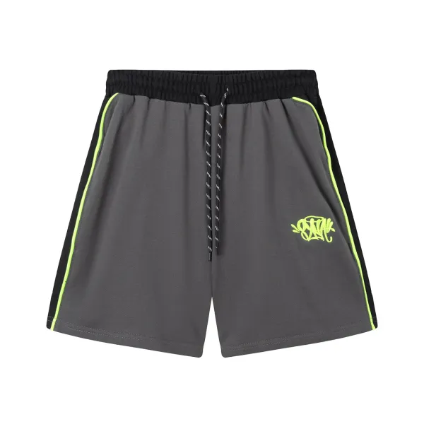 Design Graffiti Logo Track Shorts Gray with Neon Green Stripe - 1