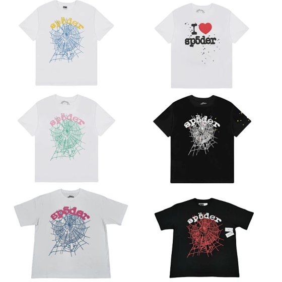 American Style T-Shirt Top Hip Hop Singer Same Style Letter Loose Spider Web sp5der Short Sleeve In Stock Direct Supply
