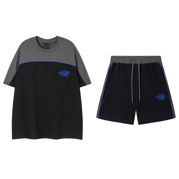 Design Color-Block Embroidered Logo T-Shirt and Shorts Set Black / Gray - 1