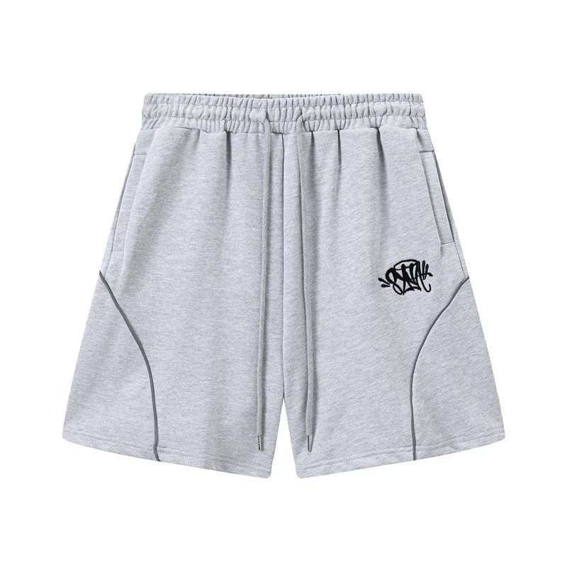 Design Graffiti-Print Track Shorts Gray with Neon Green Trim - 16