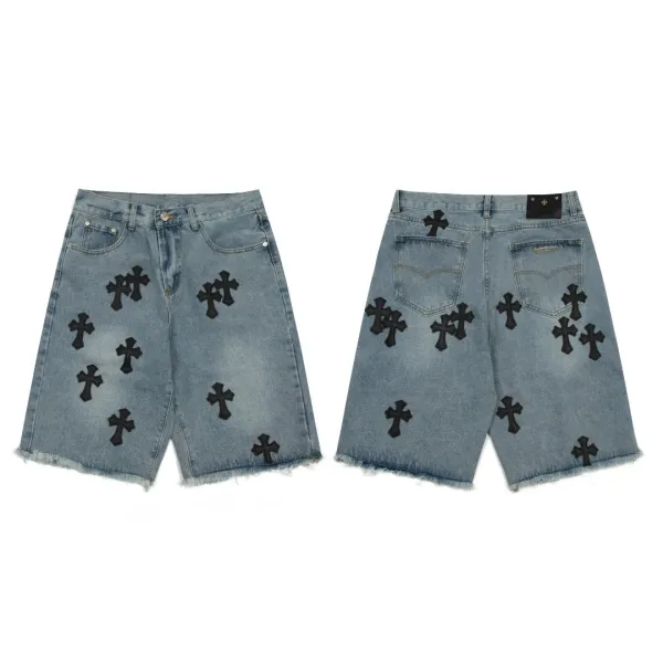 Chrome Hearts Cross-Embellished Denim Shorts Light Wash - 1