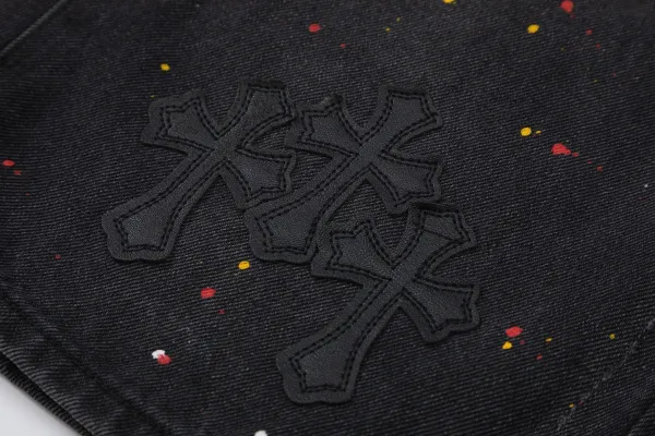 Chrome Hearts Cross-Embroidered Black Denim Shorts - 5