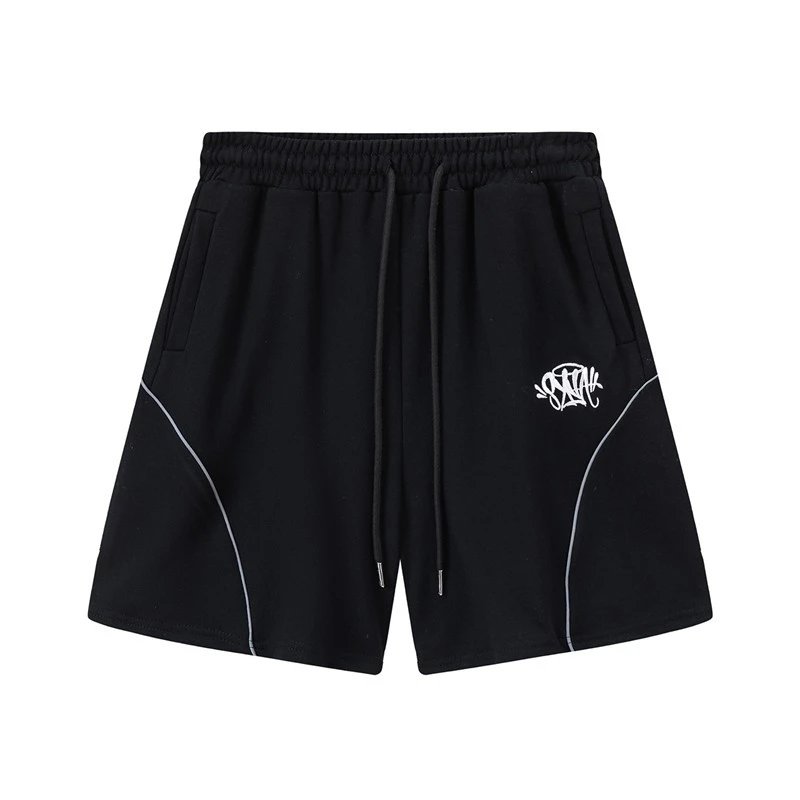Design Graffiti-Print Track Shorts Gray with Neon Green Trim - 14