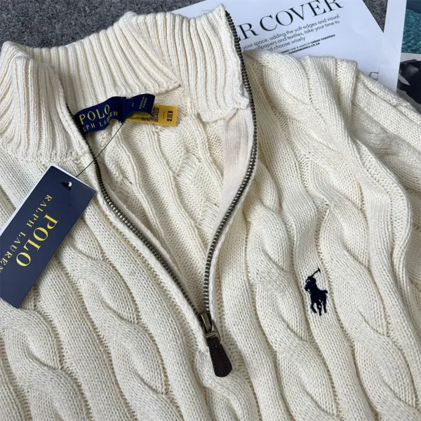 Ralph Lauren Cable Knit Half-Zip Sweater Beige - 4