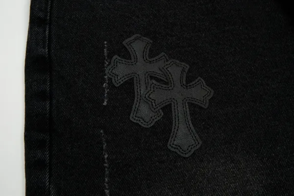 Chrome Hearts Cross-Embroidered Black Denim Shorts - 46