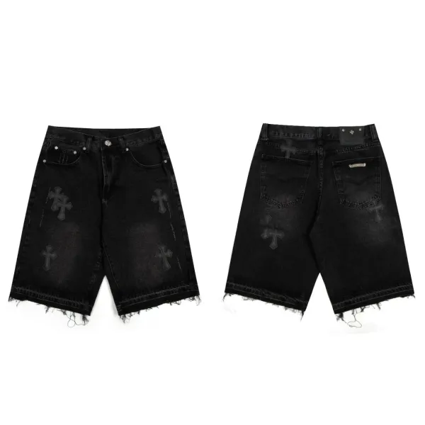 Chrome Hearts Cross-Embroidered Black Denim Shorts - 43