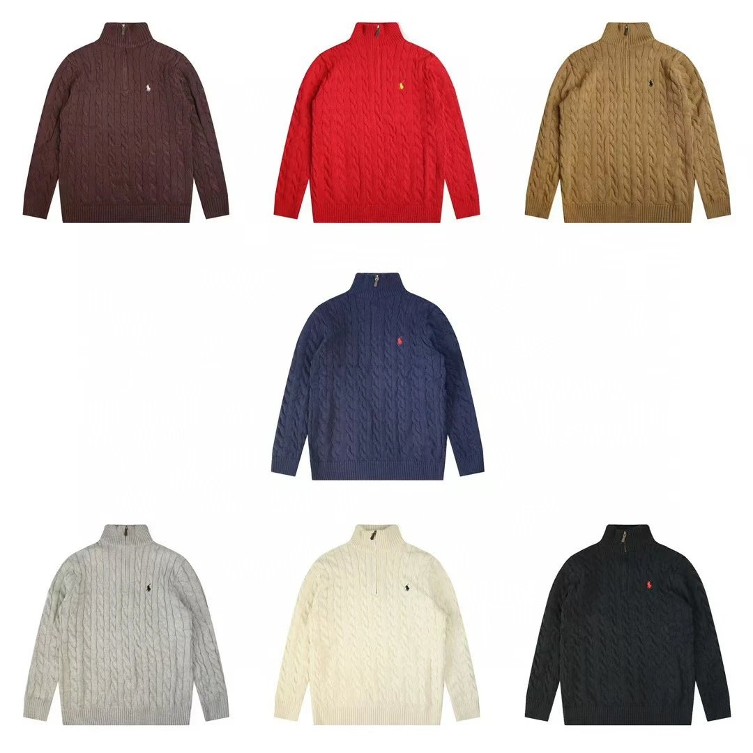 2024 SS Autumn Winter New Arrival RL Ralph Lauren Pony Logo Half-Zip Cable Knit Sweater Men Women Loose Oversized Casual Style Knitted Top