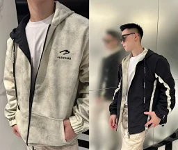 thumbnail for 25fw秋冬新款高版本B家男女款字母刺绣拼接水洗双面穿皮夹克外套