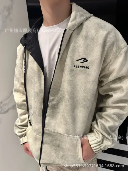 Alenciag Zip-Up Hoodie Jacket in Beige and Black - 11