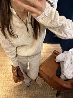 thumbnail for 2024ss Fall/Winter New RL Ralph Pony Label Half-Zip Cable Sweater Men's and Women's Loose Lazy Wind Knit Upper