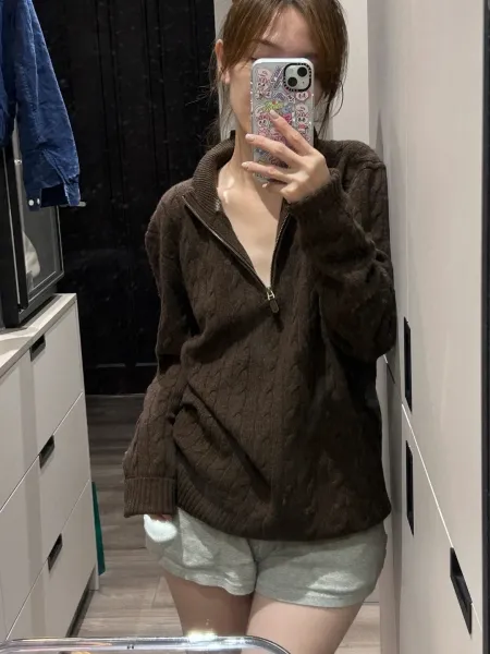 Ralph Lauren Cable Knit Half-Zip Sweater Beige - 5
